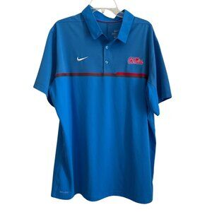 Nike Dri-Fit Mens XXL Blue Polo Shirt Ole Miss Logo Polyester Athletic Wear